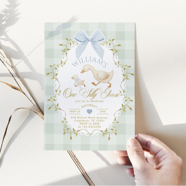 Invitación One Silly Goose Boy Gingham 1st Birthday (Subido por el creador)