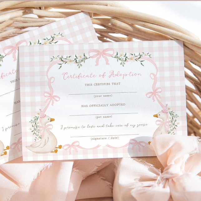 Invitación One Silly Goose: Certificate of Adoption Card (Subido por el creador)