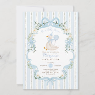 Invitación One Silly Goose Coquette Raya Azul Cumpleaños 1