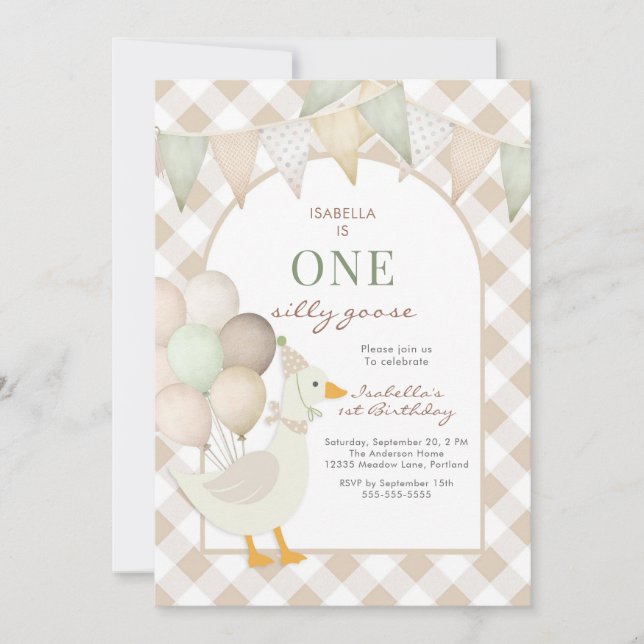 Invitación One Silly Goose First 1st Birthday Invitation (Anverso)
