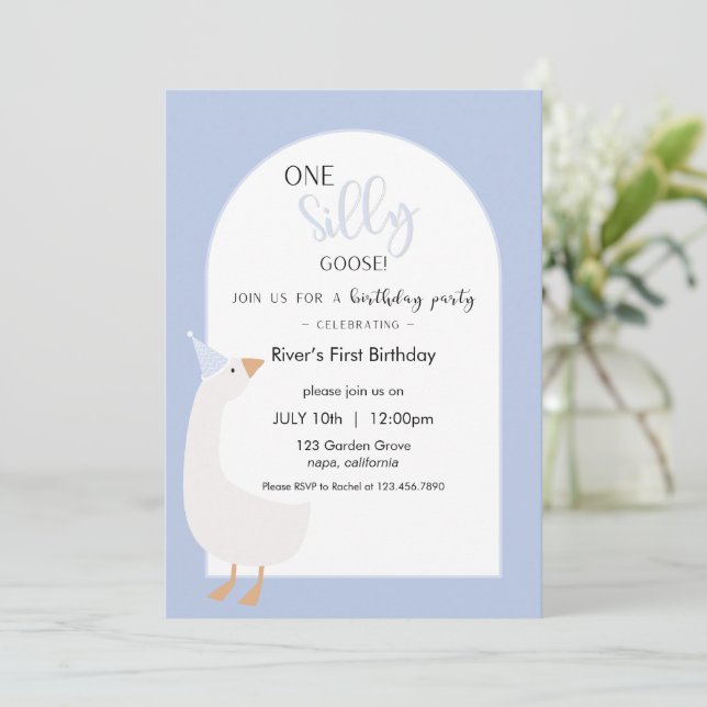 Invitación One Silly Goose First Birthday Invitation (Anverso de pie)
