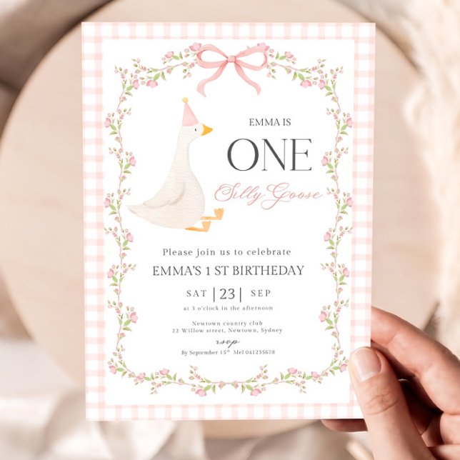Invitación One Silly Goose First Birthday Invitation, Elegant (Subido por el creador)
