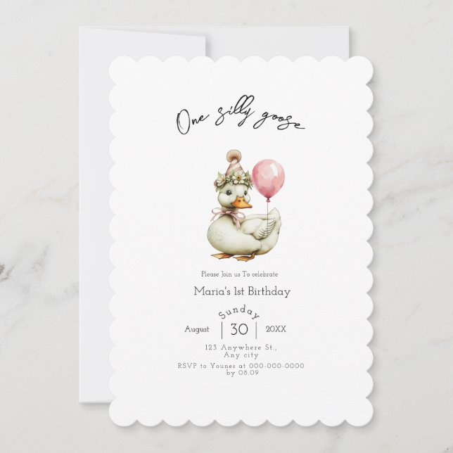 Invitación One Silly Goose Girl 1st Birthday  (Anverso)