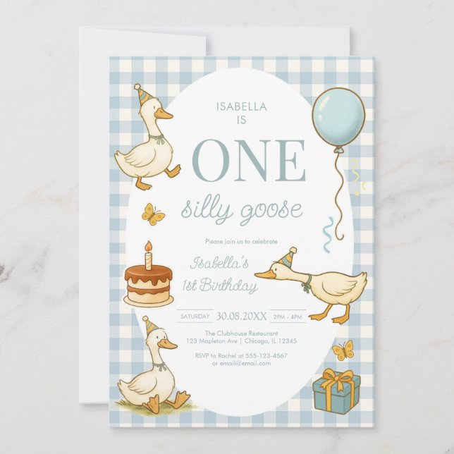 Invitación One Silly Goose Girl 1st Birthday Party Invitation (Anverso)