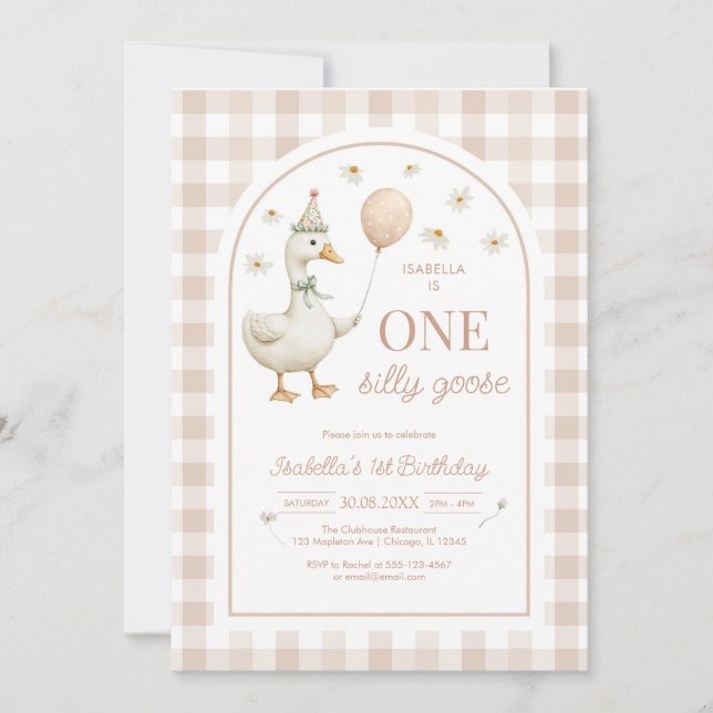 Invitación One Silly Goose Girl 1st Birthday Party Invitation (Anverso)