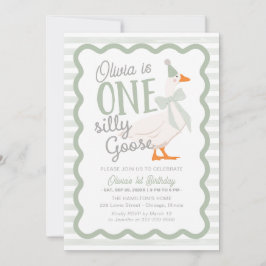 Invitación One Silly Goose Green Bow 1st Birthday