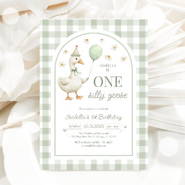 Invitación One Silly Goose Green Girl 1st Birthday Invitation