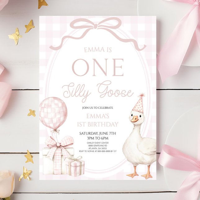 Invitación ONE Silly Goose Pink 1st Birthday Party (Subido por el creador)