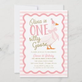 Invitación One Silly Goose Pink Bow 1st Birthday