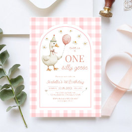 Invitación One Silly Goose Pink Girl 1st Birthday Invitation