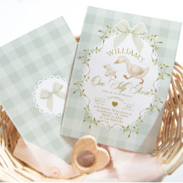 Invitación One Silly Goose Pistachio Gingham 1st Birthday
