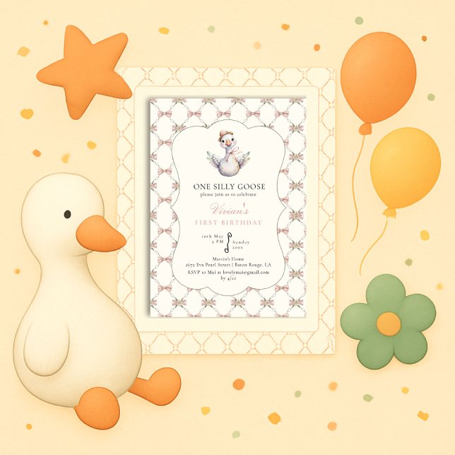 Invitación One Silly Goose Preppy Bow 1st Birthday (Subido por el creador)