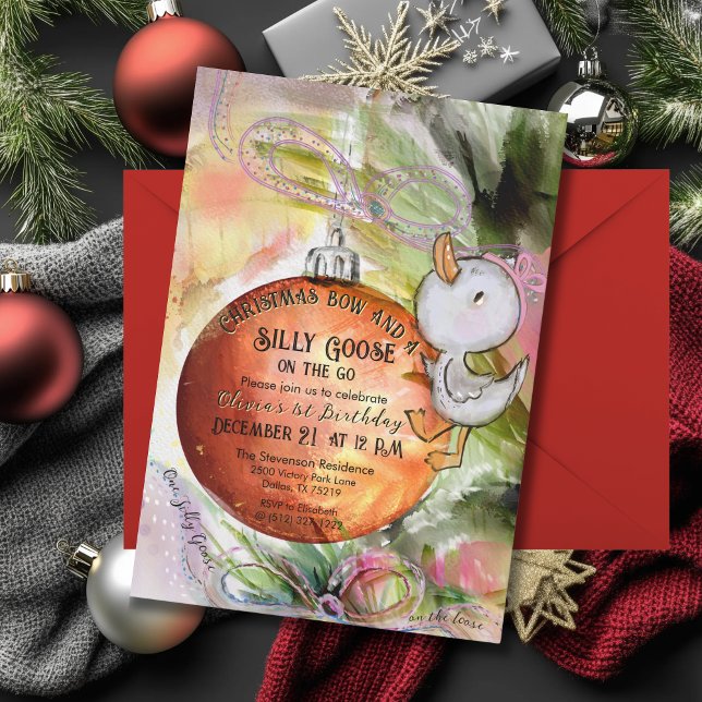 Invitación One Silly Goose" Primer cumpleaños y Fiesta de Nav (One Silly Goose 1st Birthday & Christmas Party Invitation (front))