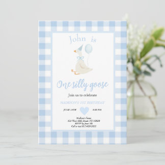 Invitación One Silly Goose Spring Blue First Birthday Party