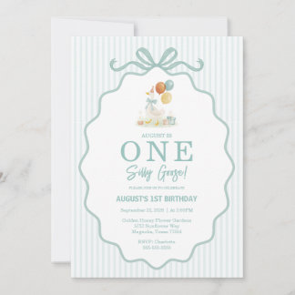 Invitación One Silly Goose Teal Boys 1st Birthday