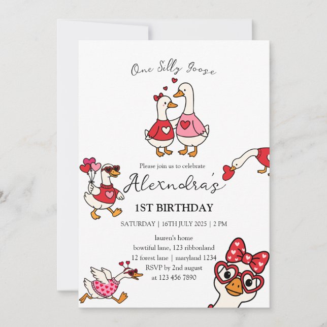 Invitación One Silly Goose Valentine 1st Birthday  (Anverso)
