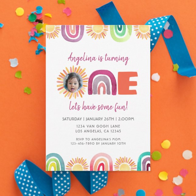 Invitación One Sunshine Rainbow 1er cumpleaños acuarela Foto (Subido por el creador)