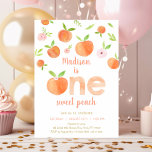 Invitación One Sweet Peach First Birthday<br><div class="desc">En esta encantadora invitación destacan los melocotones pintados a mano,  las flores y la vegetación.</div>