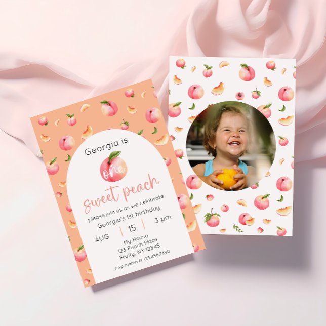 Invitación One Sweet Peach First Birthday Photo (Subido por el creador)