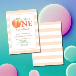 Invitación One Sweet Peach Stripes Girl Birthday