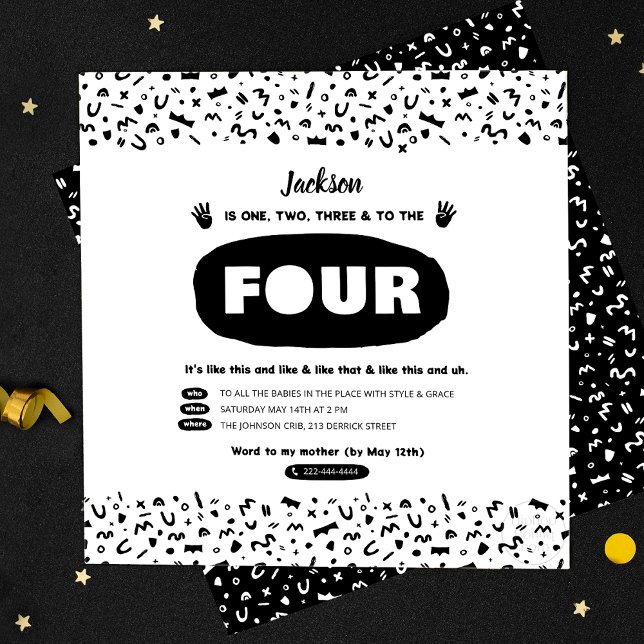 Invitación One Two Three y To the Four, 90s Hip Hop Cumpleaño (Subido por el creador)