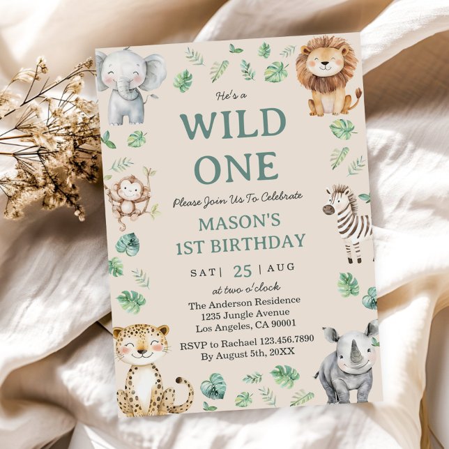 Invitación One Wild Jungle Safari Animals 1st Birthday Theme (Subido por el creador)