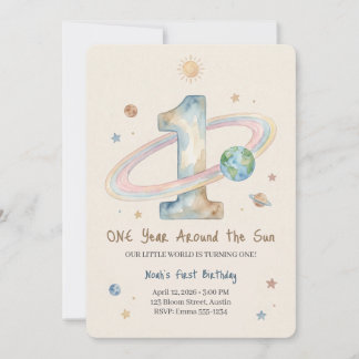 Invitación One Year Around The Sun 1st Birthday Invitation
