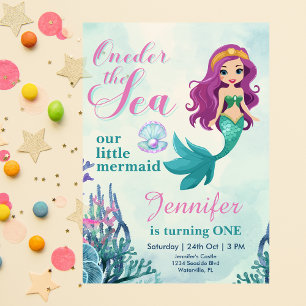 Invitación Oneder el chica de primer cumpleaños de la sirena