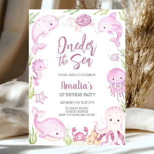 Invitación Oneder el Mar Animales del Océano 1er Cumpleaños 