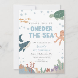 Invitación Oneder el Mar Lindo Niño Azul Acuarela 1er 
