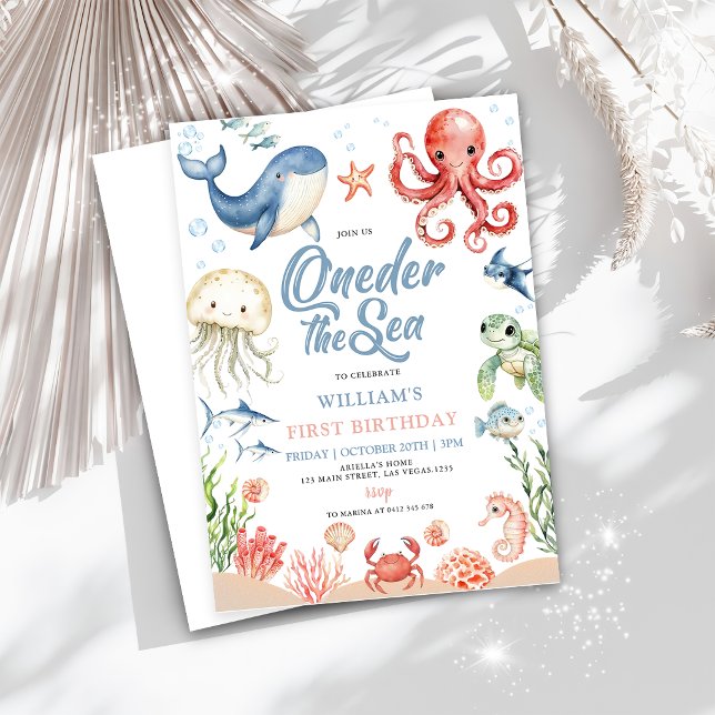 Invitación Oneder El Mar Primer Cumpleaños De Animales Marino (Subido por el creador)