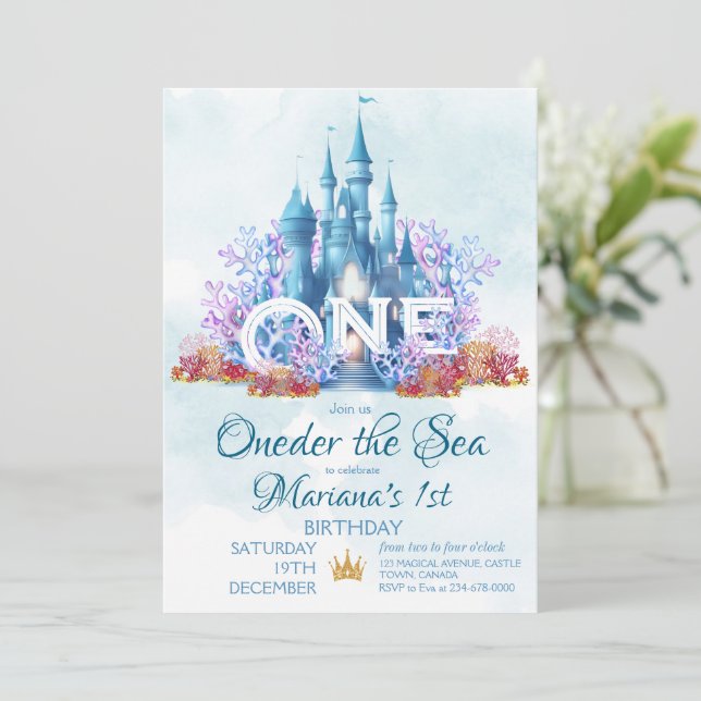 Invitación Oneder The Sea 1er cumpleaños (Anverso de pie)