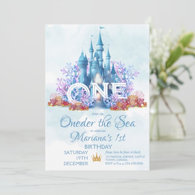 Invitación Oneder The Sea 1er cumpleaños Sirena (Anverso de pie)