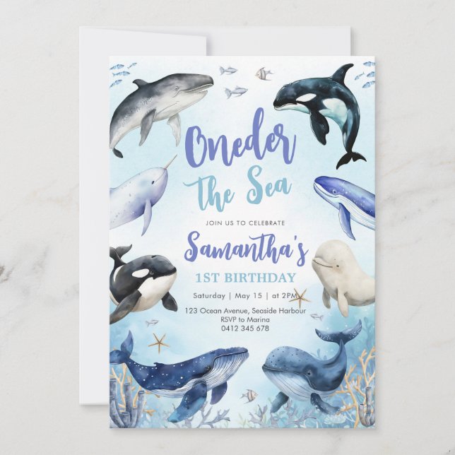 Invitación Oneder The Sea 1st Birthday Invitation (Anverso)