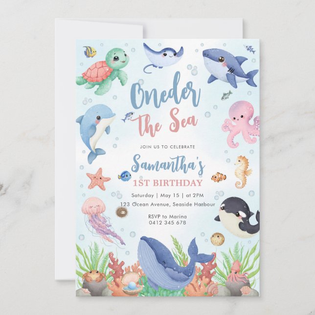 Invitación Oneder The Sea 1st Birthday Invitation (Anverso)
