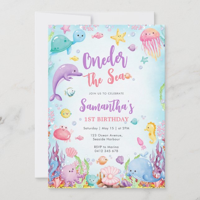 Invitación Oneder The Sea 1st Birthday Invitation (Anverso)