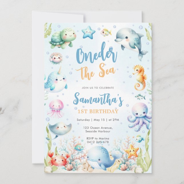 Invitación Oneder The Sea 1st Birthday Invitation (Anverso)