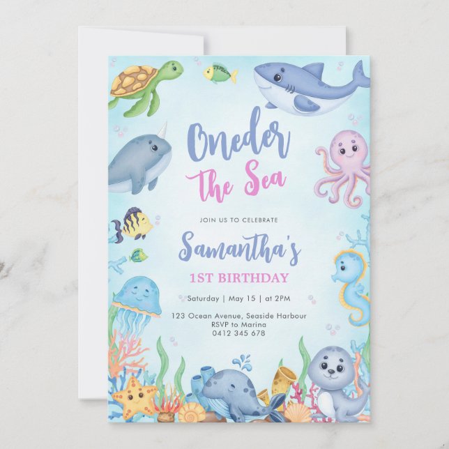 Invitación Oneder The Sea 1st Birthday Invitation (Anverso)