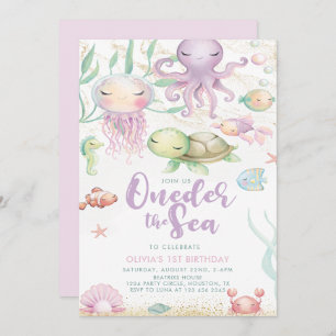 Invitación Oneder The Sea 1st Birthday Under Sea Púrpura