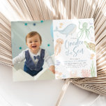 Invitación Oneder The Sea 1st Birthday Under the Sea Photo<br><div class="desc">Oneder The Sea - Un lindo animal marino con temática de 1er cumpleaños Foto invitación con acuarela de animales marinos - Ballena,  Tortuga,  medusas,  pulpo,  pescado,  cangrejos. La invitación perfecta para tu fiesta de primer cumpleaños.</div>