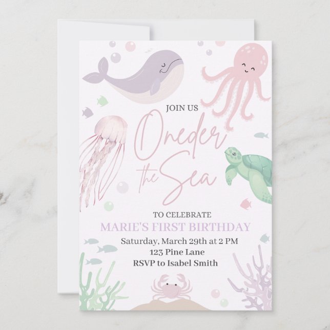 Invitación Oneder the Sea Birthday Invitation (Anverso)