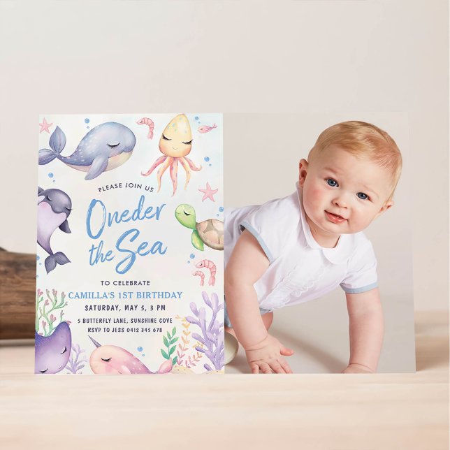Invitación Oneder the Sea Blue Boy First Birthday Party (Subido por el creador)
