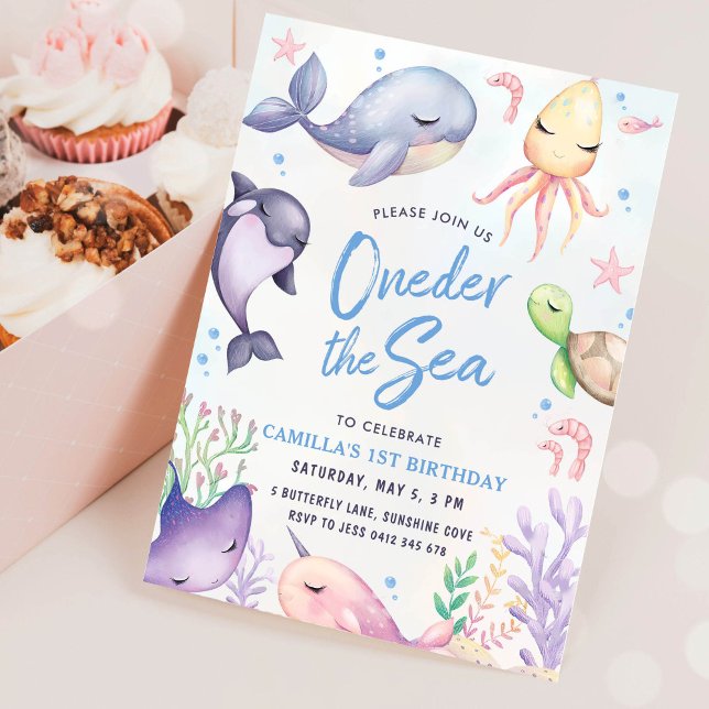 Invitación Oneder the Sea Blue Boy First Birthday Party (Subido por el creador)
