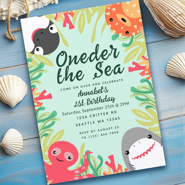 Invitación Oneder the Sea Cute Animals Niños Primer Cumpleaño (Subido por el creador)
