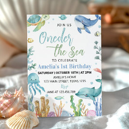 Invitación Oneder The Sea Cute Ocean Animals Cumpleaños