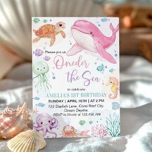 Invitación Oneder The Sea Cute Ocean Animals Cumpleaños