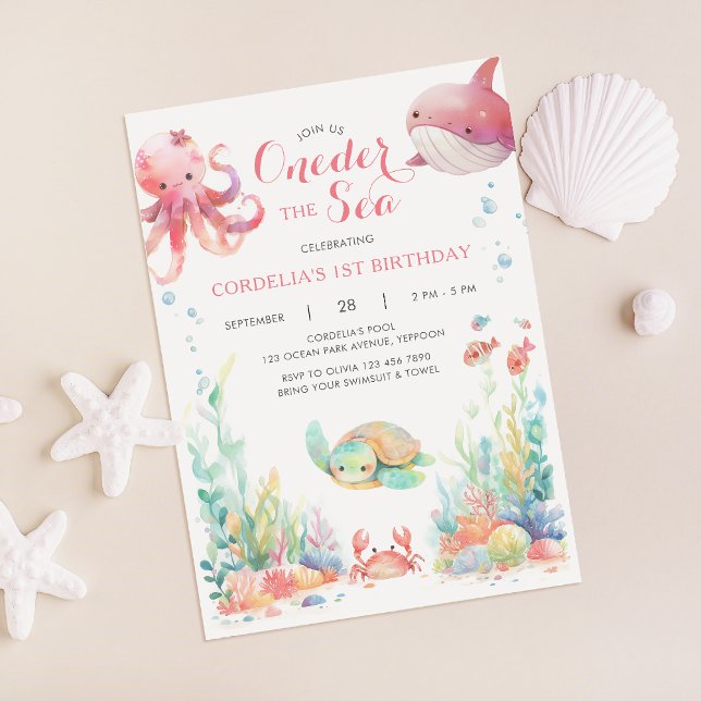 Invitación Oneder The Sea First Birday Pink Invitation (Subido por el creador)