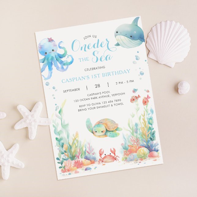Invitación Oneder The Sea First Birthday Blue Invitation (Subido por el creador)