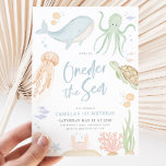 Invitación Oneder The Sea First Birthday Under the Sea<br><div class="desc">Oneder The Sea - Un lindo animal marino con tema de primer cumpleaños con acuarela de animales marinos - ballena,  tortuga,  medusas,  pulpo,  pescado,  cangrejos. La invitación perfecta para tu fiesta de primer cumpleaños.</div>