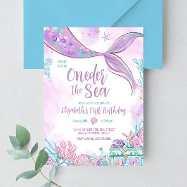 Invitación Oneder the Sea Little Mermaid First Birthday
